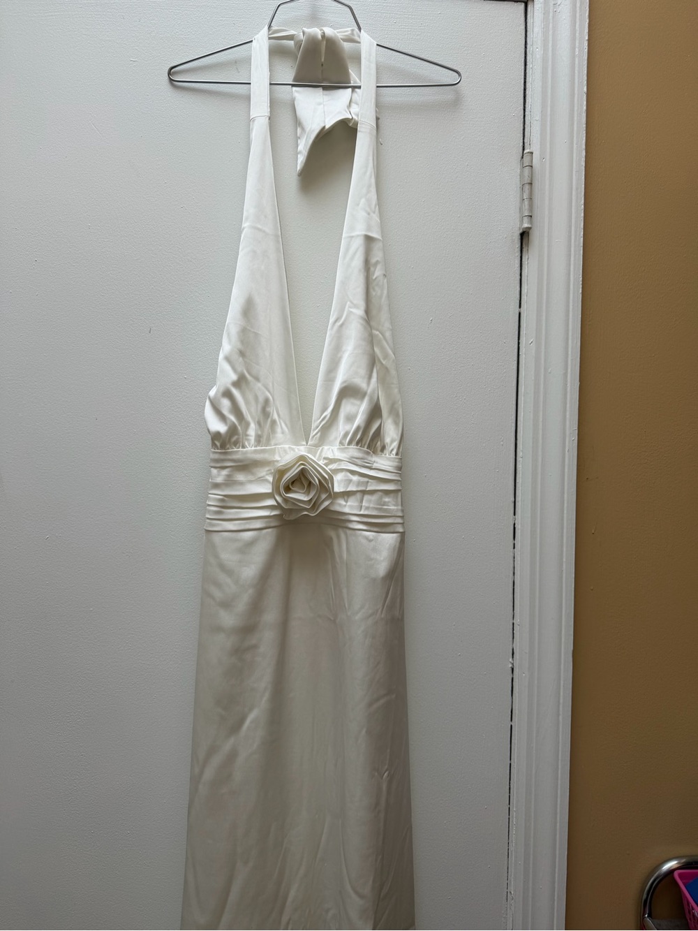 Abercrombie & Fitch Cream Backless Halter Maxi with Rosette Waistband